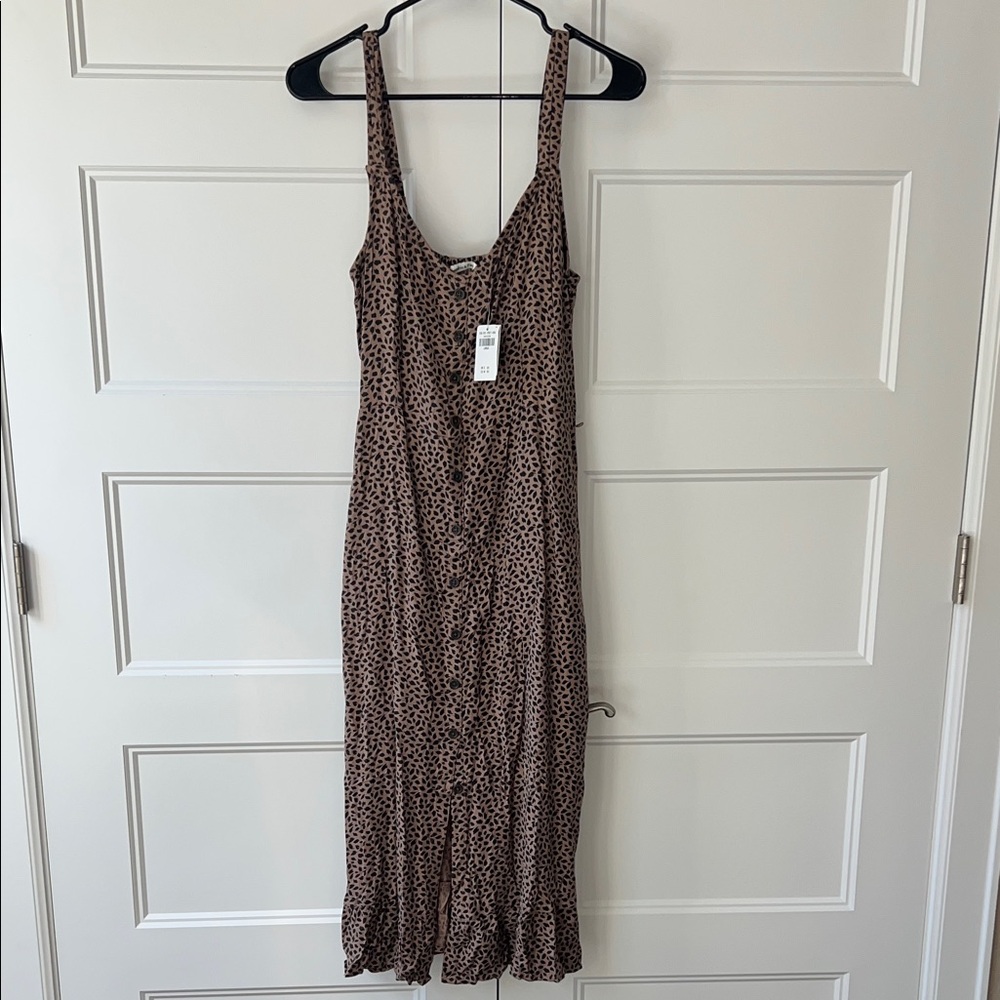 NWT Abercrombie & Fitch Brown Spotted Midi Dress - Picture 2 of 6